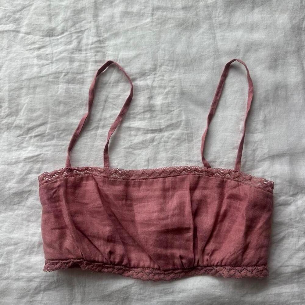 Reformation pink lace trim crop